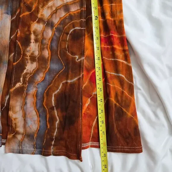 Le Lis Earthy Hippie Festival Boho Tie-Dye Ribbed Front Slits Body Con Midi S/M - Picture 9 of 12